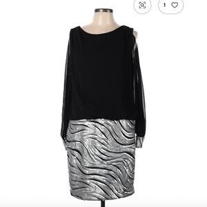 Cache Size 12 Black Casual Dress with Silver Sequin Skirt